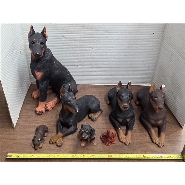 Lot of vintage chalkware doberman dogs- sizes vary