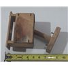Image 2 : Antique wood butter press block features a manual plunger and has aged considerably.
