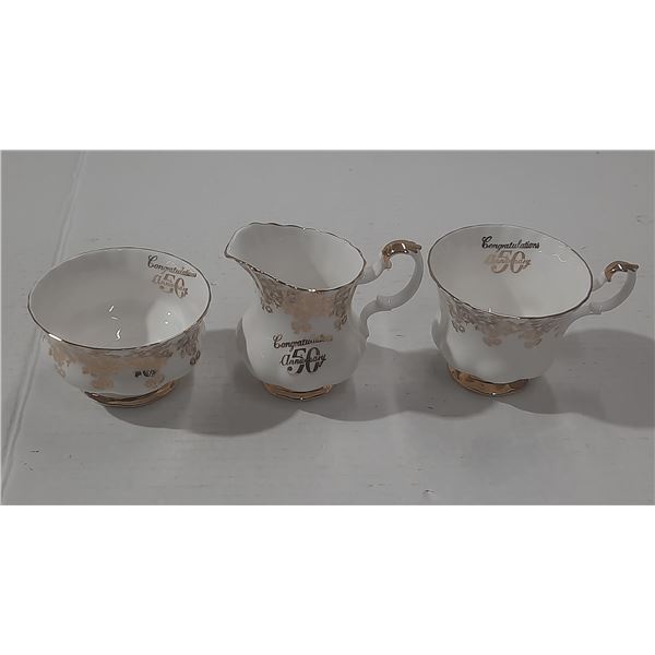 Royal Albert 50th Anniversary creamer and sugar bowl set and cup.