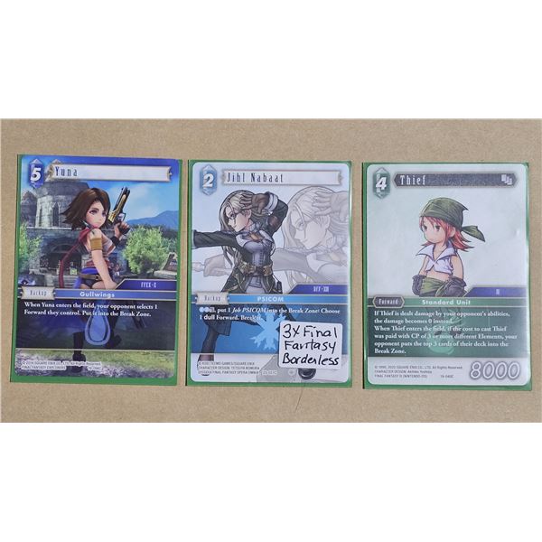 (3) Final Fantasy Borderless Trading Cards in Sleeve