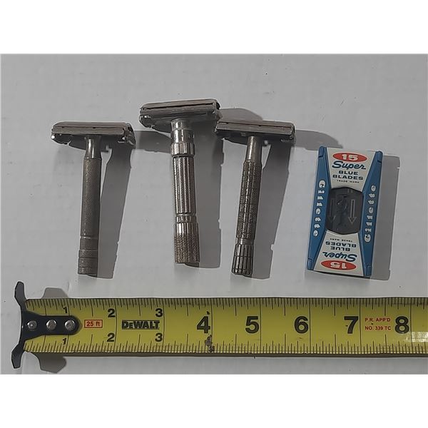 Gillette safety razors, including models reminiscent of the "Fat Boy" adjustable and "Super Speed" t