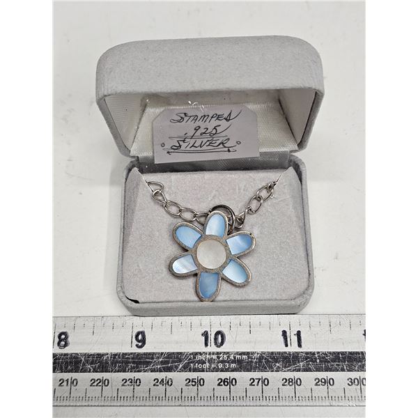 Sterling Silver Mother of Pearl Flower Pendant w/ Chain