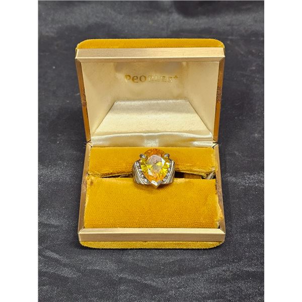 Vintage 925 Sterling Silver Large Yellow Pear Cut Statement Ring Sz 5.5