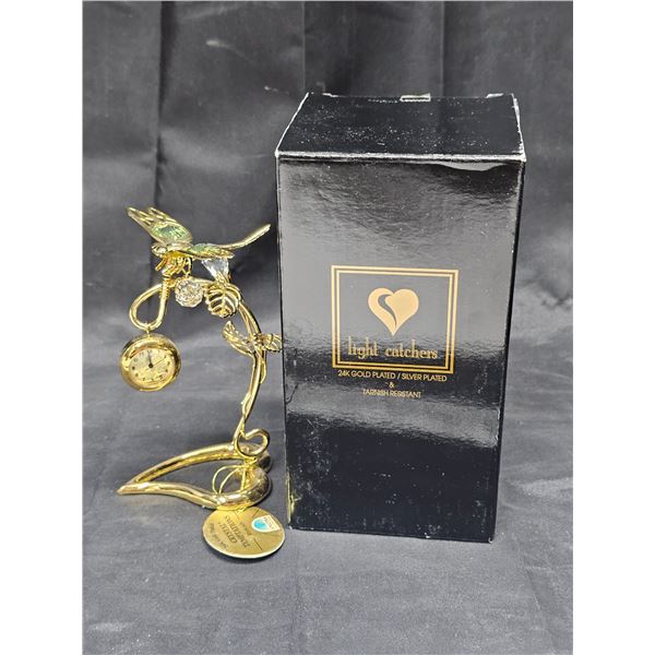24K Gold Plated Dragonfly Crystal Hanging Clock Ornament