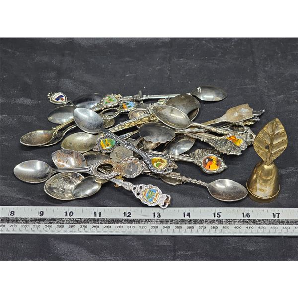 Lot of Souvenir Spoons and Brass Bell (Repaired)