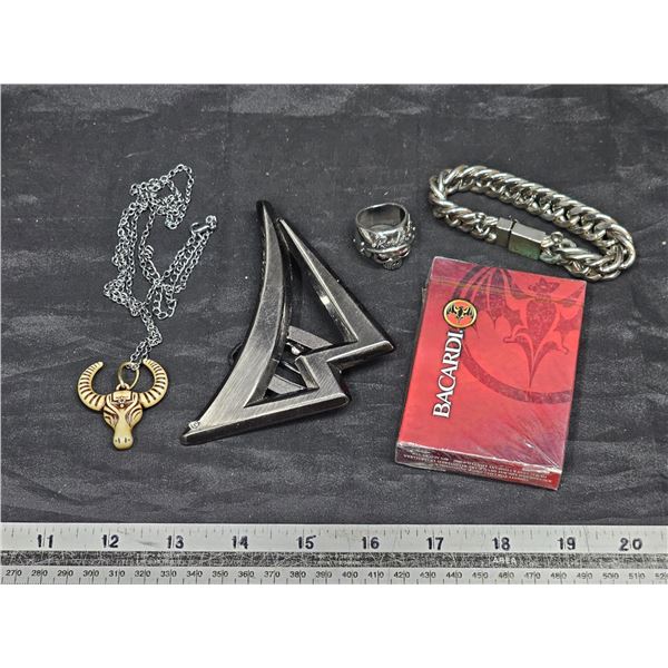 Misc. Lot – Belt Buckle, Cards, Biker Ring, etc.