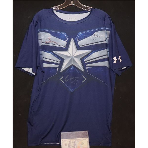 CAPTAIN AMERICA THE WINTER SOLDIER PROMO SHIRT SIGNED BY CHRIS EVANS & SEBASTIAN STAN SUPER HERO