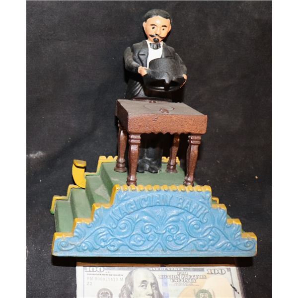MAGICIAN THE MECHANICAL CAST IRON BANK VINTAGE REPRODUCTION