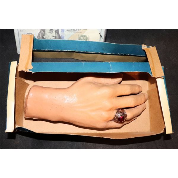 VINTAGE SILICONE SEVERED HAND IN THE ORIGINAL BOX