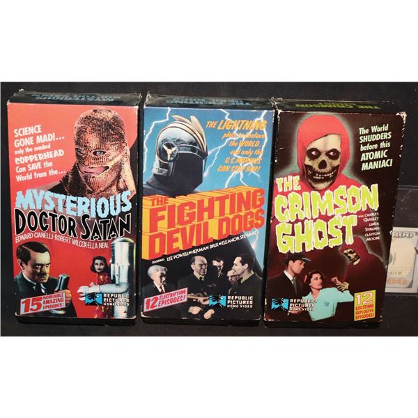 VINTAGE VIDEO TAPE THE CRIMSON GHOST, MYSTERIOUS DOCTOR SATAN, THE FIGHTING DEVIL DOGS SERIALS