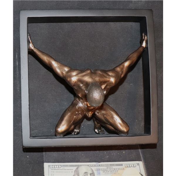 BRONZE ATHLETE VINTAGE SCULPTURE IN FRAME