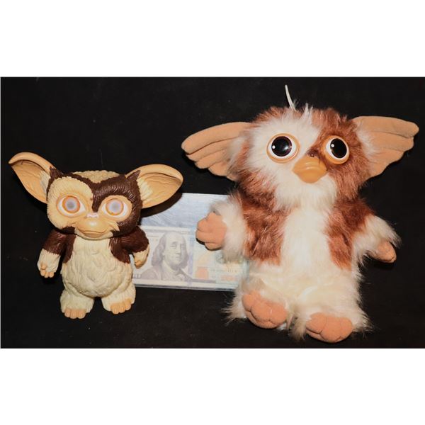 GREMLINS GIZMO 1984 SOFT VINYL FIGURE AND PLUSH LOT OF 2 TOMY