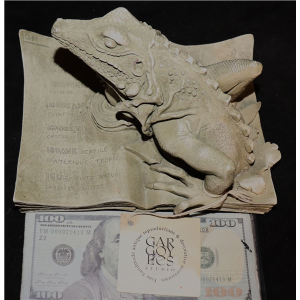 IGUANA ON A BOOK VINTAGE GARGOYLES SCULPTURE