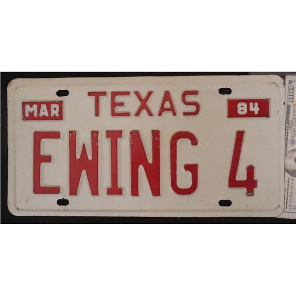 ZZ DALLAS TV EWING 4 BOBBY METAL 1984 TEXAS LICENSE PLATE SCREEN MATCHED