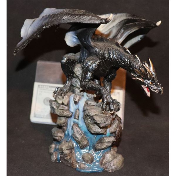DRAGON ON WATERFALL VINTAGE STATUE FIGURINE