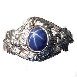 1.97 ct Oval Cabochon Blue Star Sapphire Sterling Ring Size 7.25  (JEW-1821)