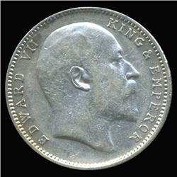 1907B India Silver Rupee High Grade Rare Variety (COI-6637)