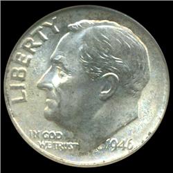 1946D Roosevelt Dime Graded NGC MS66 with FB (COI-4787)
