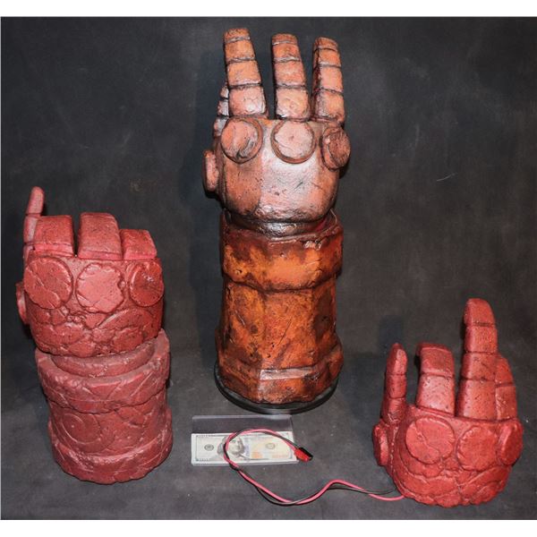 HELLBOY & THE GOLDEN ARMY & REMAKE ALL 3 HAND FIST OF DOOM HERO PUPPETs SCREEN MATCHED SUPER HERO