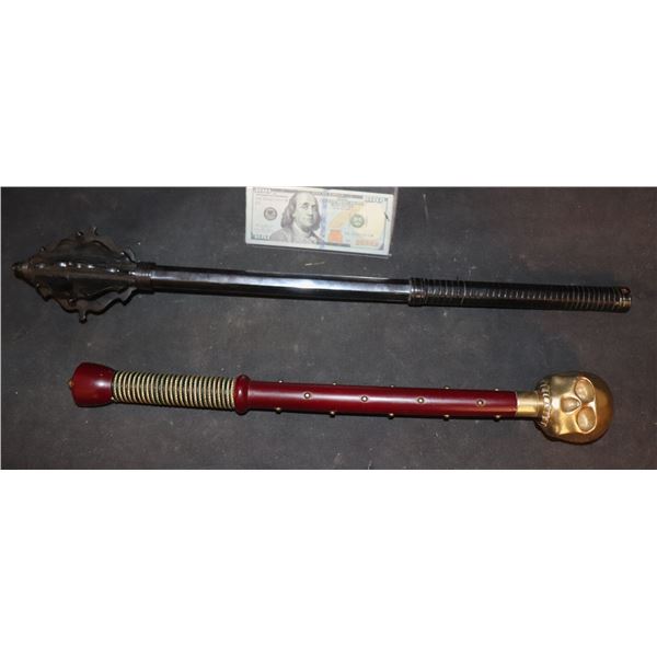 ZZ SKULL AND OTHER MACE REAL WITH FLAIL WOOD AND METAL LOT OF 3