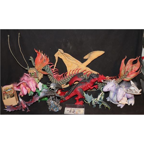 ZZ VINTAGE DRAGON FIGURINE AND TOY COLLECTION LOT OF 11
