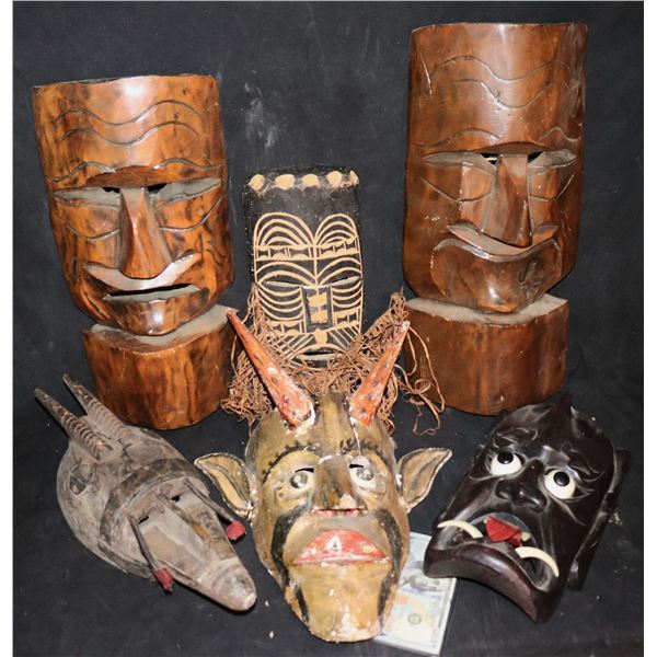 ZZ VINTAGE WOOD AFRICAN HAWAIIAN SOUTH AMERICA TRIBAL MASK LOT OF 6