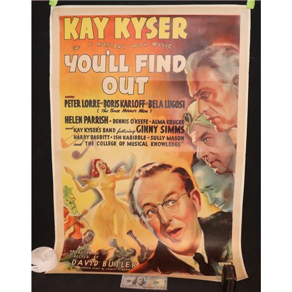ZZ BELA LUGOSI BORIS KARLOFF PETER LORRE YOU'LL FIND OUT POSTER SCARCE