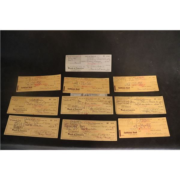 ZZ CECIL B DEMILLE HAND SIGNED & CASHED BIG BUCK CHECKS LOT OF 10
