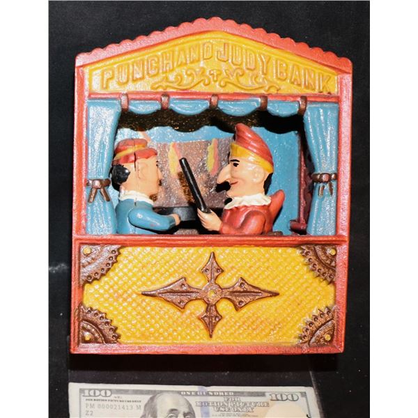 ZZ PUNCH AND JUDY MECHANICAL CAST IRON BANK VINTAGE REPRODUCTION