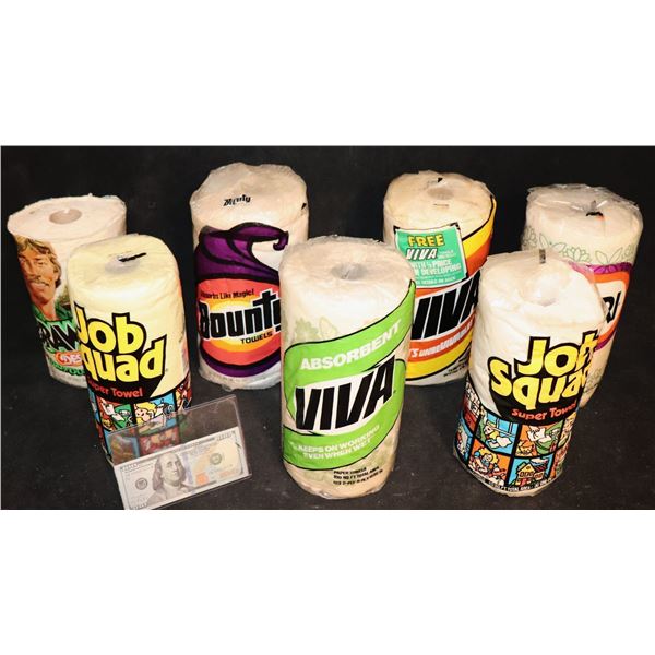 ZZ VINTAGE 1970's PAPER TOWEL ROLLS IN ORIGINAL PACKAGING LOT OF 7