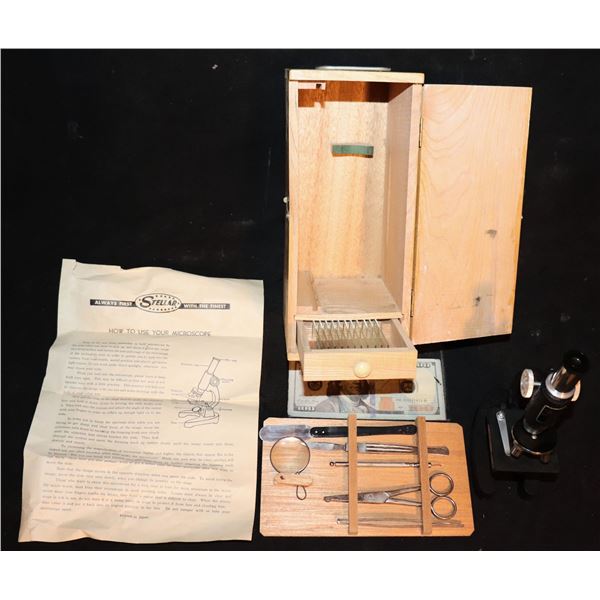 ZZ VINTAGE MICROSCOPE KIT SET TOY IN WOOD BOX