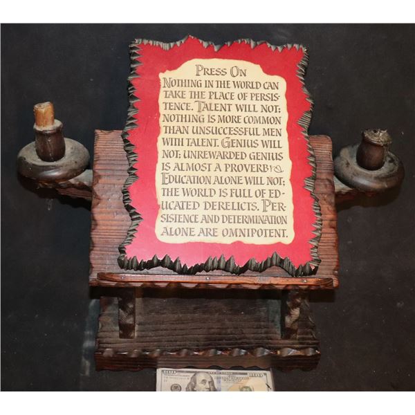 ZZ WOOD GOTHIC WITCH VOODO ALTER OR BOOK STAND WITH PLAQUE AND CANDLES