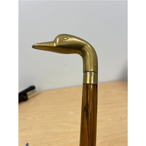 Brass Duck Head Wooden Walking Stick / Cane 34.75"