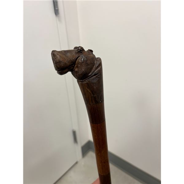 Sculptural Hippo Wooden Walking Stick / Cane 36.5"