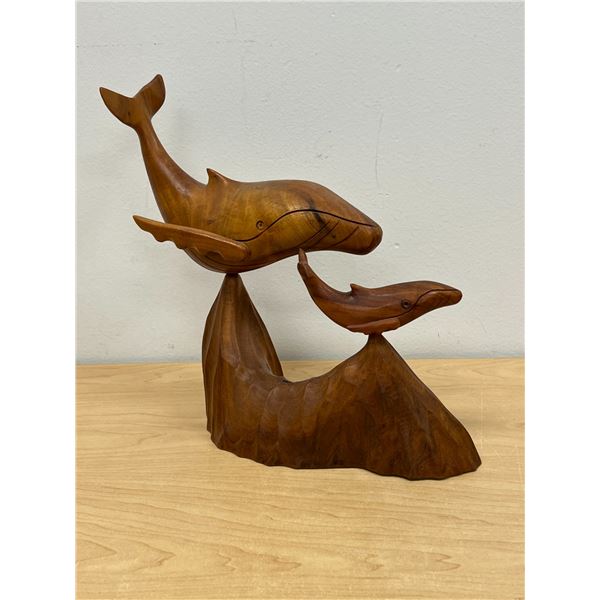 Milo Wood Whale & Calf Sculpture - Hawaii - Approx: 11"T and 11"W