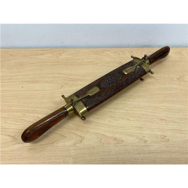 Ornate Wood / Brass Carving Set - Knife & Fork