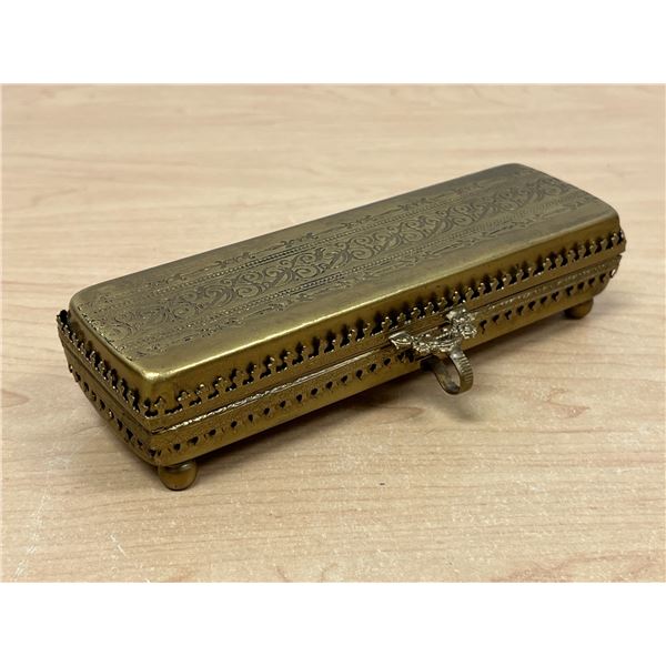 Ornate Brass Trinket Box - Approx: 7x2"