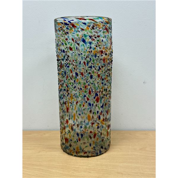 Large Art Glass Cylindrical Vase 15.25"T 6"W