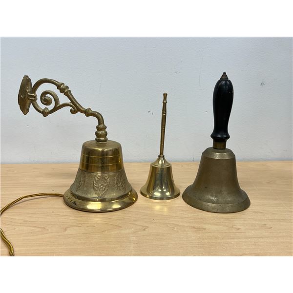 Lot of 3 Brass Bells - one can be wall mounted
