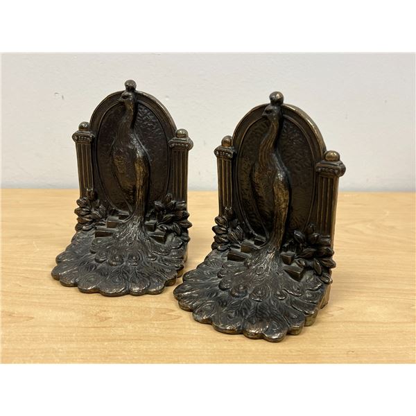 Exceptional Cast Peacock Bookends - Approx: 3.75"W and 5.75"T