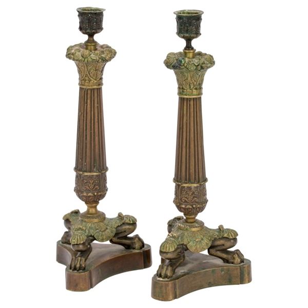Antique French Empire Style Bronze Candlesticks