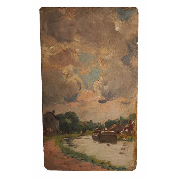 19th Century Impressionist Riverscape Oil Painting