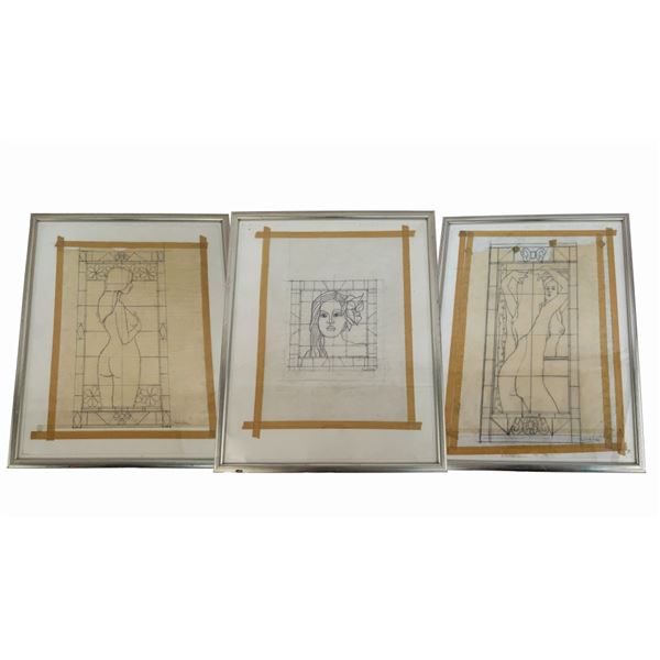Signed Shreiber Female Nude Pencil Drawings