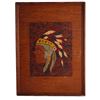 Image 1 : Native American Pyrography Wood Panel Portrait