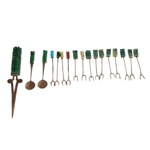 Mexican Carved Stone & Silver Cocktail Serving Set