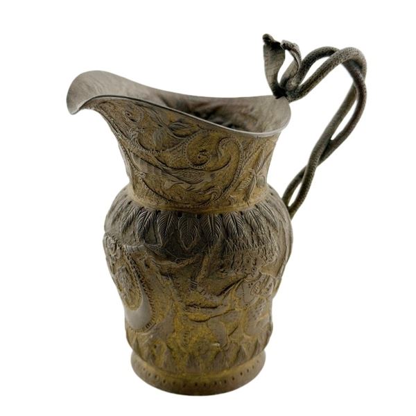 Indian Ornate Repousse Brass Pitcher