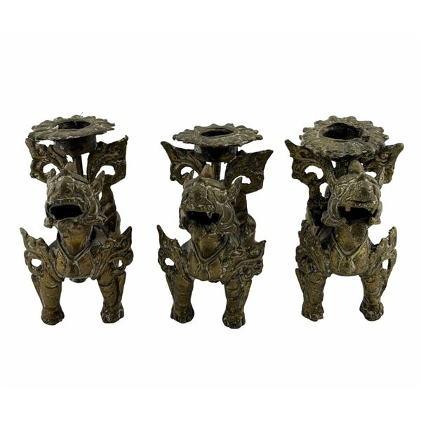 Tibetan Buddhist Temple Snow Lion Candleholders
