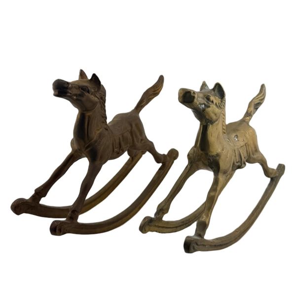 Pair of Solid Brass Rocking Horse Figurines