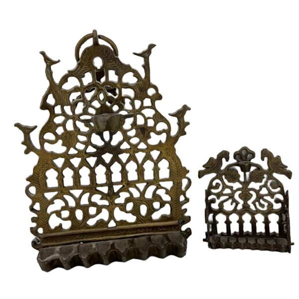 Antique Cast Brass Hanukkah Menorahs