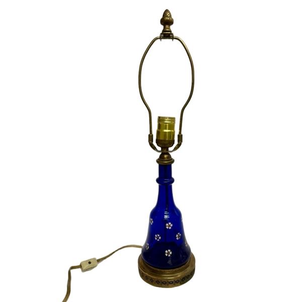 Vintage French Cobalt Blue Glass Lamp